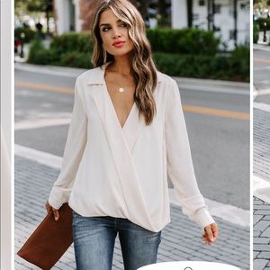 Collared Surplice Blouse - white